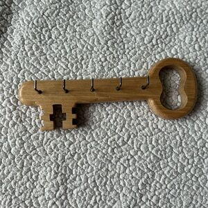 Wooden Key-Shaped Wall Hook for Keys - Natural Brown - Front Door Rack Handmade